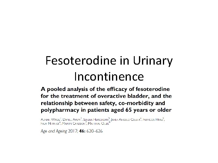 Fesoterodine in Urinary Incontinence 