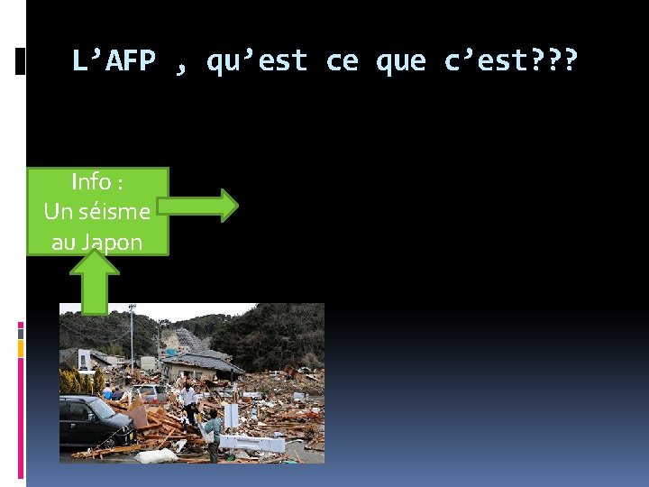 L’AFP , qu’est ce que c’est? ? ? Info : Un séisme au Japon L’AFP , qu’est ce que c’est? ? ? Info : Un séisme au Japon