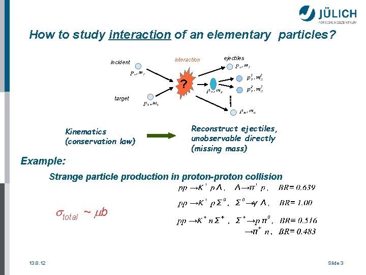 How to study interaction of an elementary particles? incident interaction ejectiles ? target Kinematics