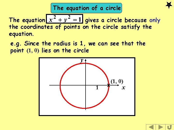 The equation of a circle The equation gives a circle because only the coordinates The equation of a circle The equation gives a circle because only the coordinates