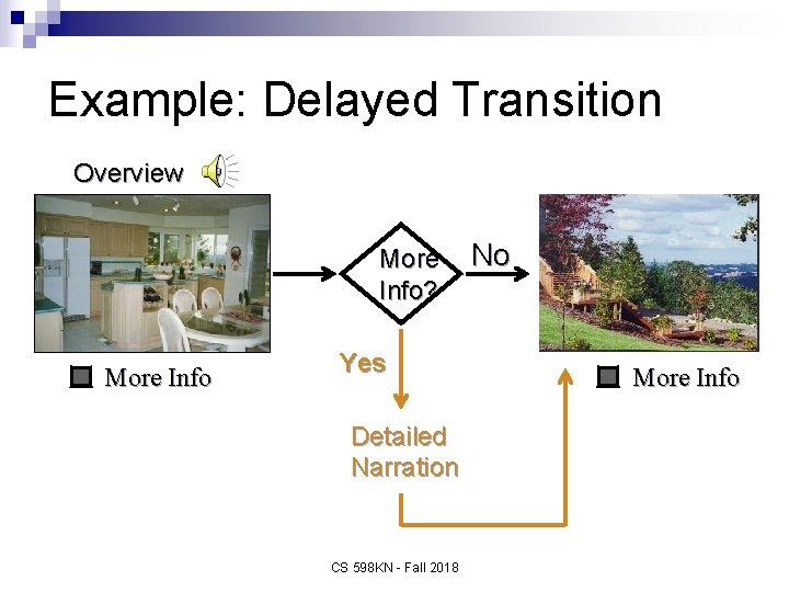 Example: Delayed Transition Overview More Info? More Info Yes Detailed Narration CS 598 KN