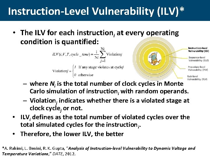 Instruction-Level Vulnerability (ILV)* • The ILV for each instructioni at every operating condition is