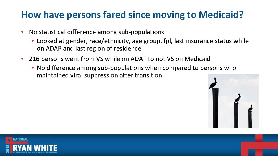 How have persons fared since moving to Medicaid? • No statistical difference among sub-populations