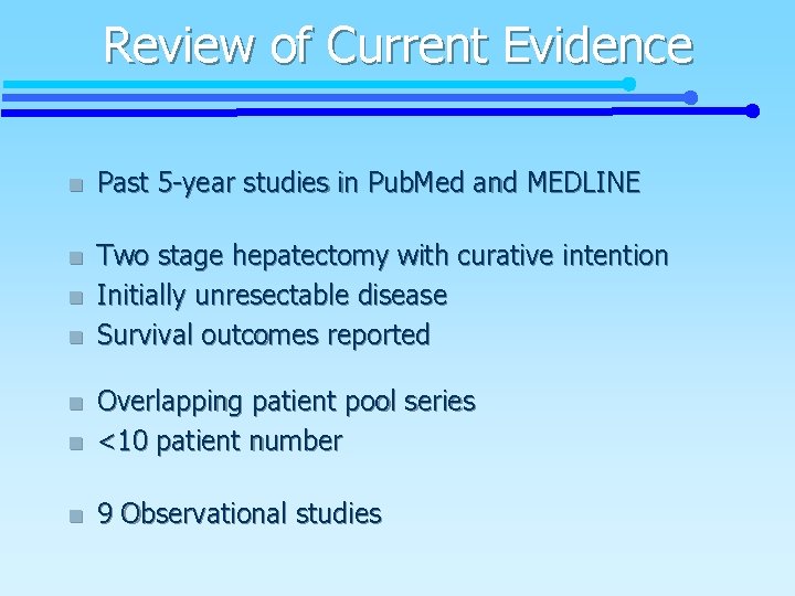 Review of Current Evidence n Past 5 -year studies in Pub. Med and MEDLINE