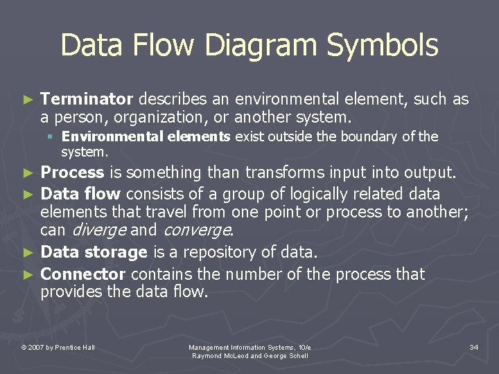 Data Flow Diagram Symbols ► Terminator describes an environmental element, such as a person,