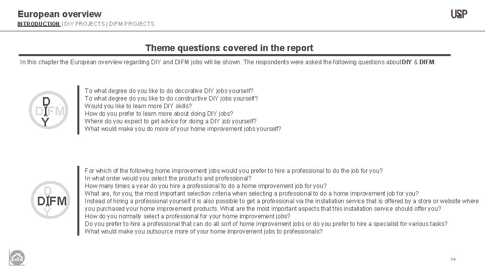 European overview INTRODUCTION | DIY PROJECTS | DIFM PROJECTS Theme questions covered in the