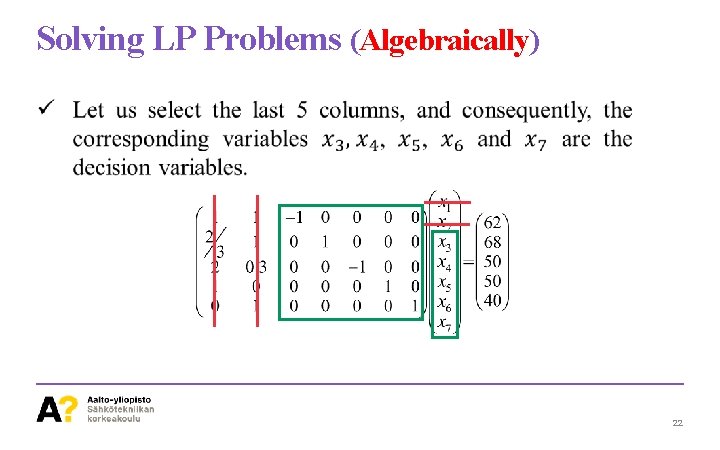 Solving LP Problems (Algebraically) 22 