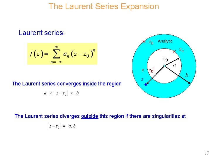 The Laurent Series Expansion Consider Laurent series: The Laurent series converges inside the region