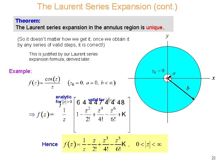 The Laurent Series Expansion (cont. ) Theorem: The Laurent series expansion in the annulus