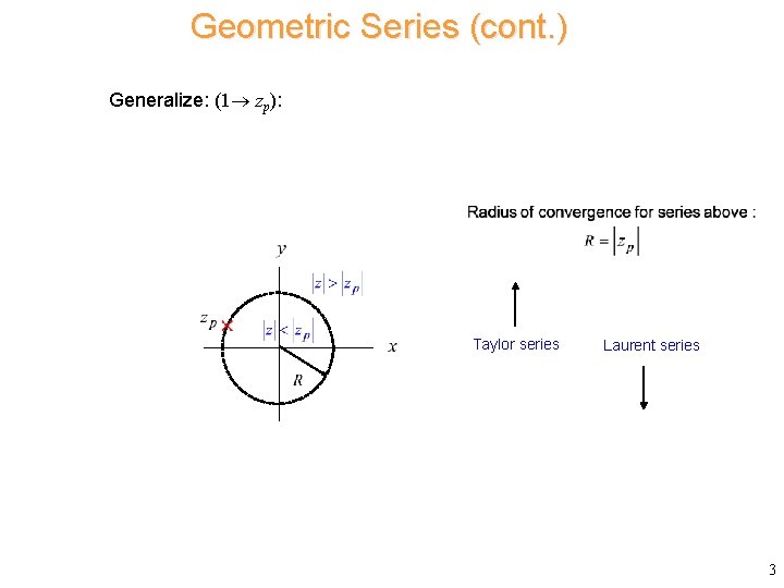 Geometric Series (cont. ) Generalize: (1 zp): Consider Taylor series Laurent series 3 