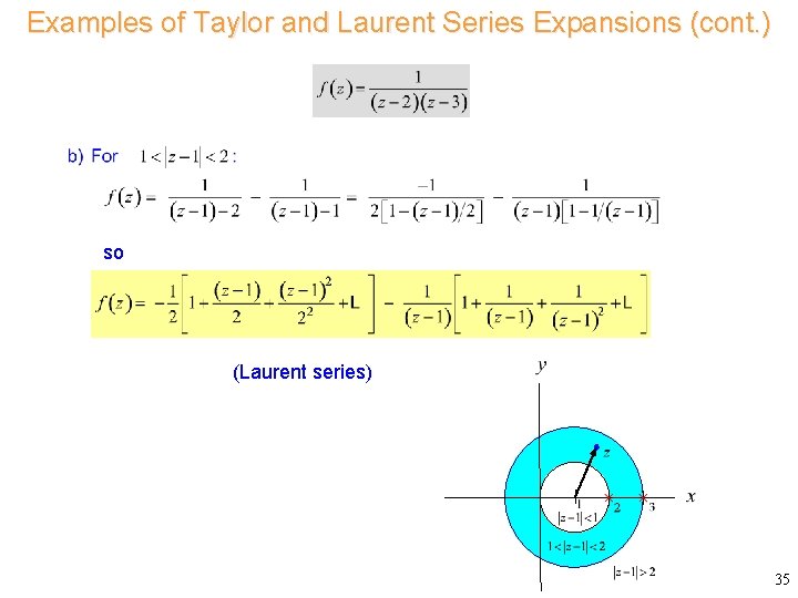 Examples of Taylor and Laurent Series Expansions (cont. ) Consider so (Laurent series) 35