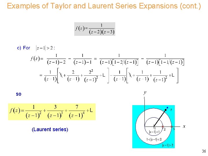 Examples of Taylor and Laurent Series Expansions (cont. ) Consider so (Laurent series) 36