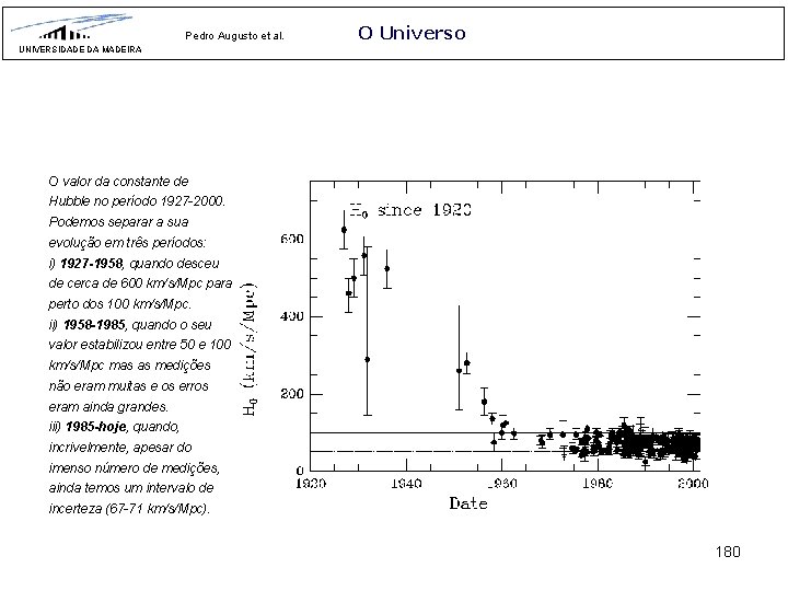 Pedro Augusto et al. O Universo UNIVERSIDADE DA MADEIRA O valor da constante de