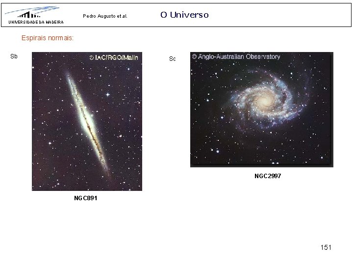 Pedro Augusto et al. O Universo UNIVERSIDADE DA MADEIRA Espirais normais: Sb Sc NGC