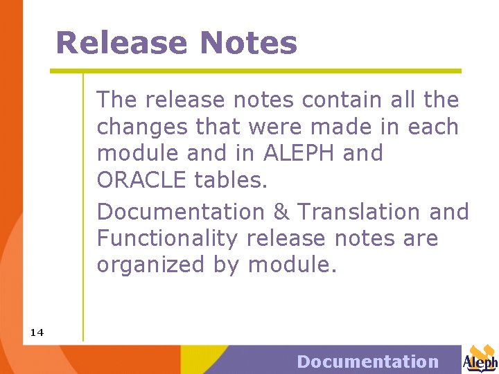 Release Notes The release notes contain all the changes that were made in each