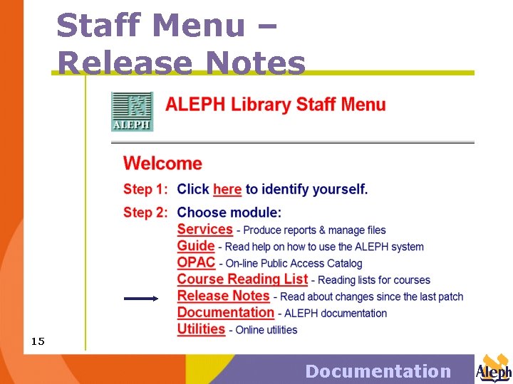 Staff Menu – Release Notes 15 Documentation 