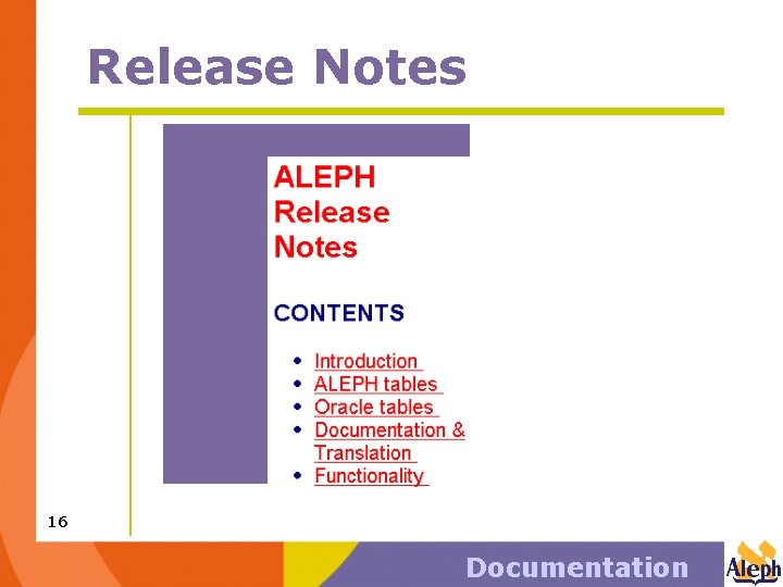 Release Notes 16 Documentation 