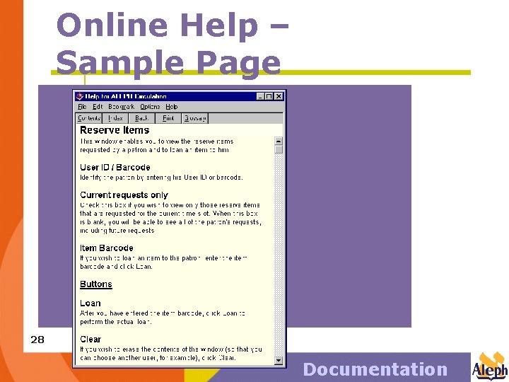 Online Help – Sample Page 28 Documentation 
