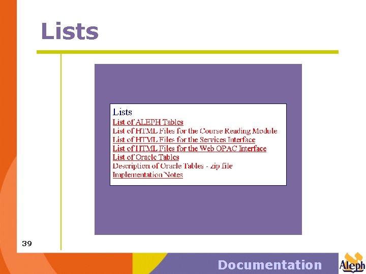 Lists 39 Documentation 