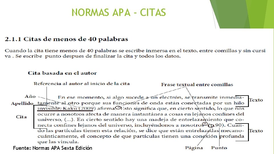 NORMAS APA - CITAS Fuente: Normas APA Sexta Edición 