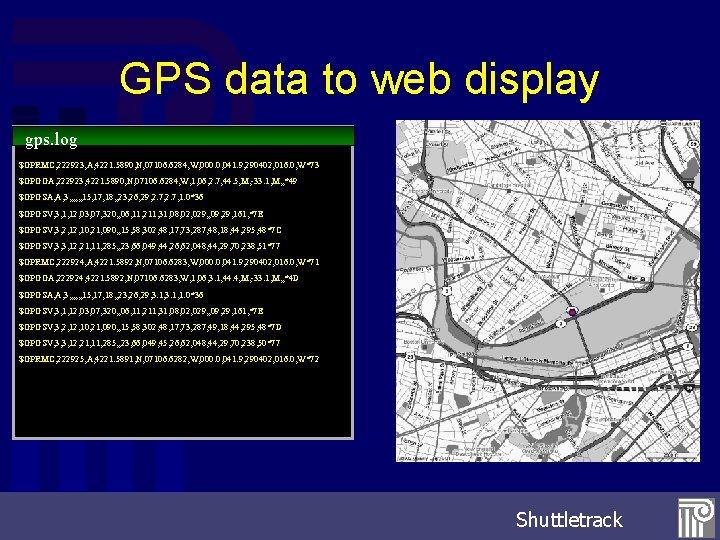 GPS data to web display gps. log $GPRMC, 222923, A, 4221. 5890, N, 07106.