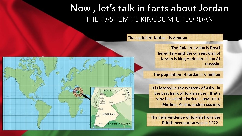 Now , let’s talk in facts about Jordan THE HASHEMITE KINGDOM OF JORDAN The