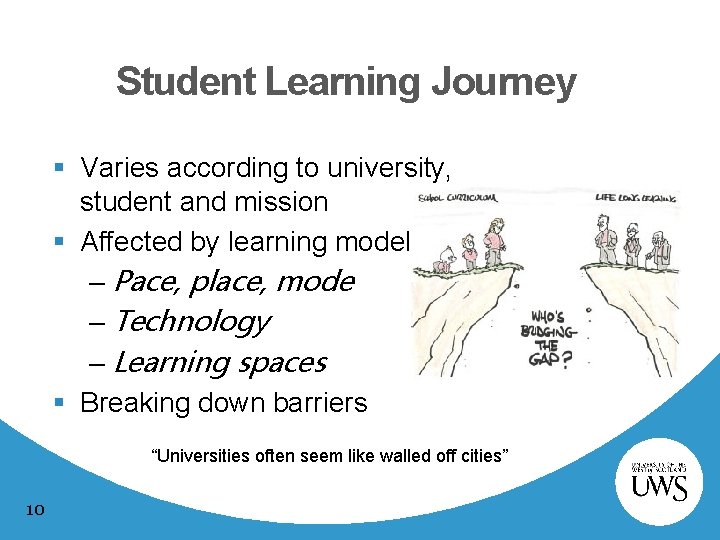 Student Learning Journey § Varies according to university, student and mission § Affected by