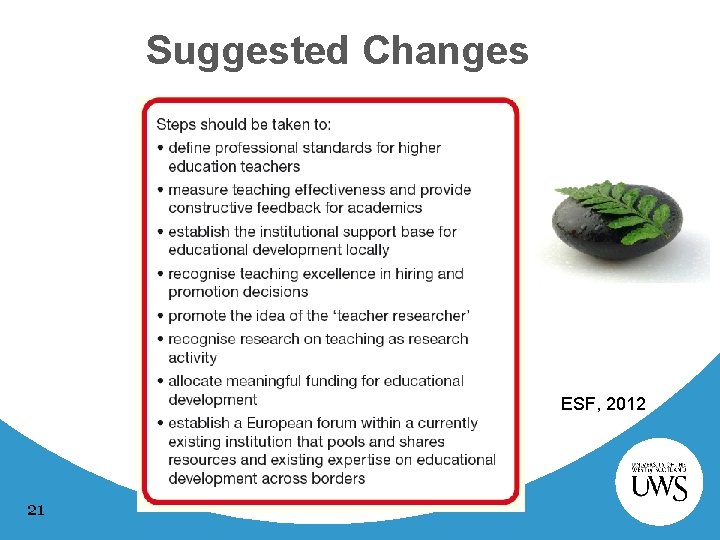 Suggested Changes ESF, 2012 21 