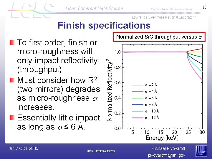10 Finish specifications To first order, finish or micro-roughness will only impact reflectivity (throughput).
