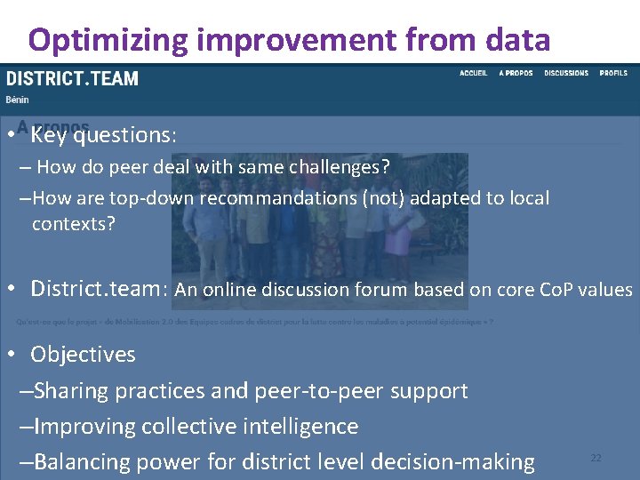 Optimizing improvement from data • Key questions: – How do peer deal with same