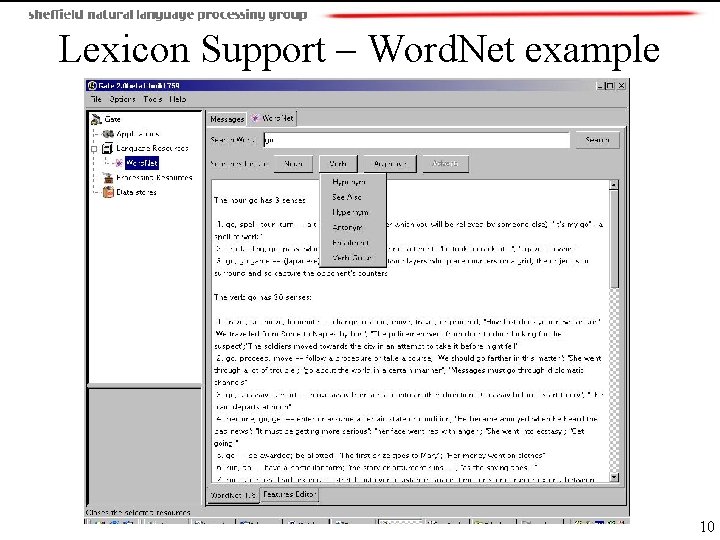 Lexicon Support – Word. Net example 10 