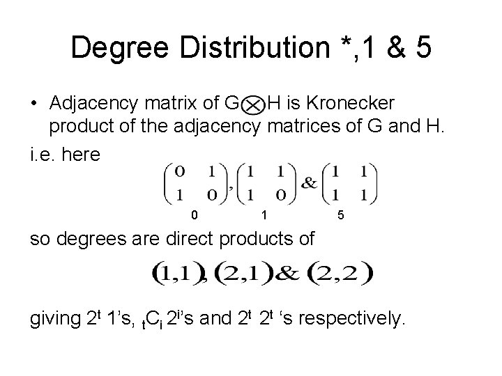 Degree Distribution *, 1 & 5 • Adjacency matrix of G H is Kronecker Degree Distribution *, 1 & 5 • Adjacency matrix of G H is Kronecker