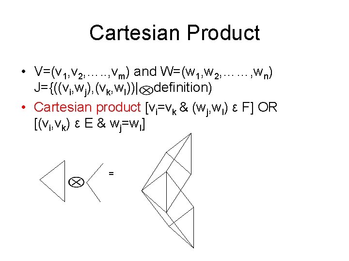 Cartesian Product • V=(v 1, v 2, …. . , vm) and W=(w 1, Cartesian Product • V=(v 1, v 2, …. . , vm) and W=(w 1,