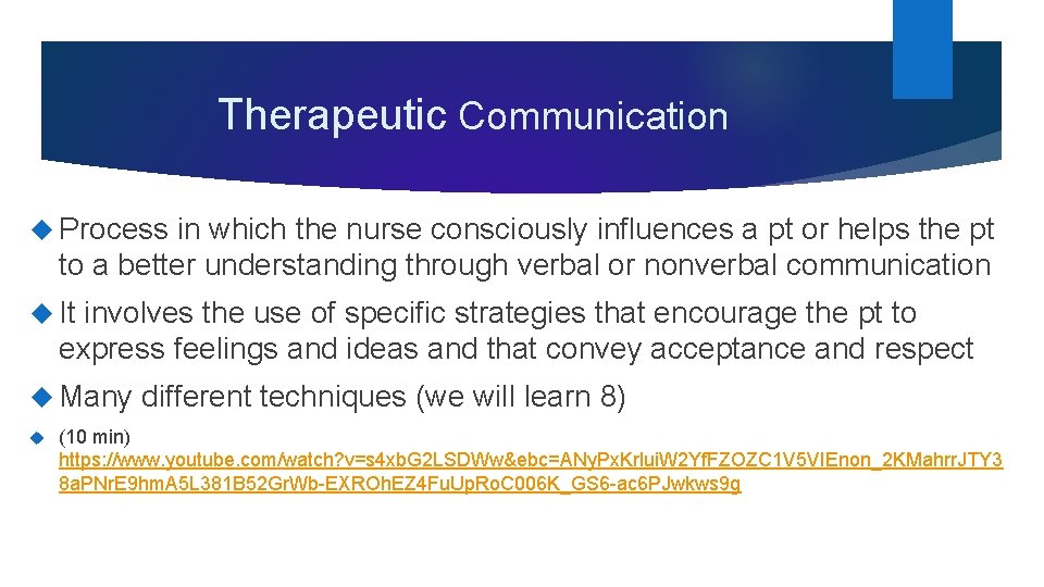 Therapeutic Communication Process in which the nurse consciously influences a pt or helps the Therapeutic Communication Process in which the nurse consciously influences a pt or helps the