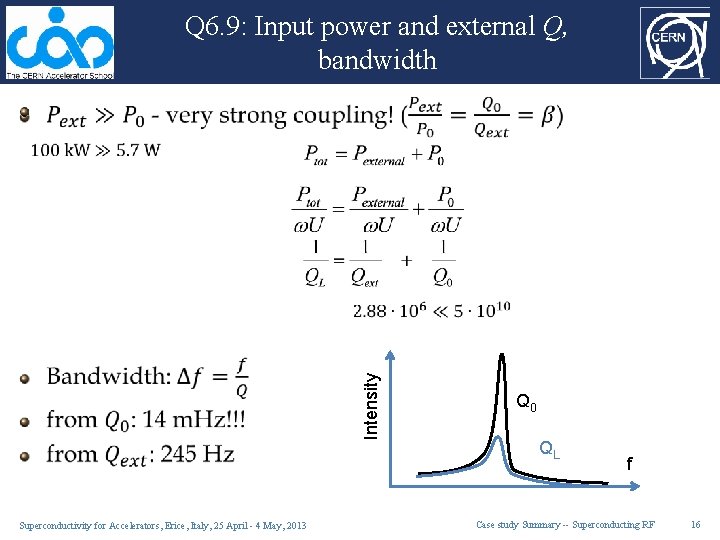 Q 6. 9: Input power and external Q, bandwidth Intensity Superconductivity for Accelerators, Erice,