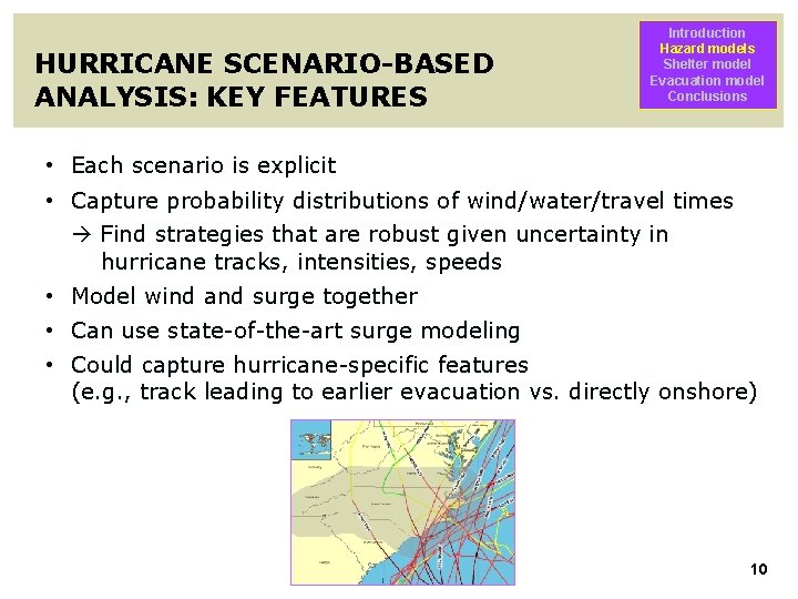 HURRICANE SCENARIO-BASED ANALYSIS: KEY FEATURES Introduction Hazard models Shelter model Evacuation model Conclusions •
