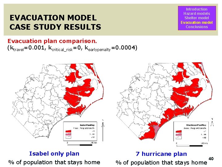 Introduction Hazard models Shelter model Evacuation model Conclusions EVACUATION MODEL CASE STUDY RESULTS Evacuation