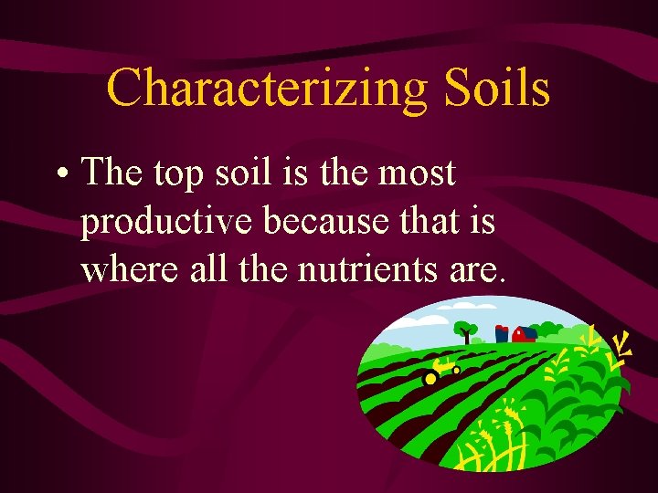 Characterizing Soils • The top soil is the most productive because that is where