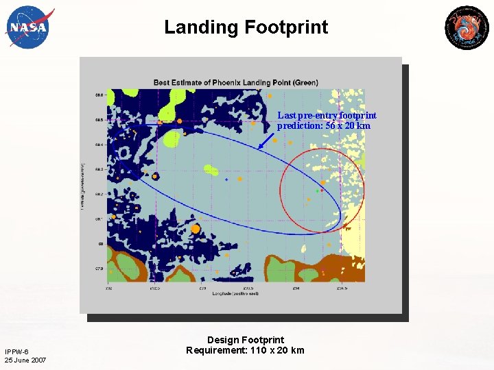Landing Footprint Last pre-entry footprint prediction: 56 x 20 km IPPW-6 25 June 2007