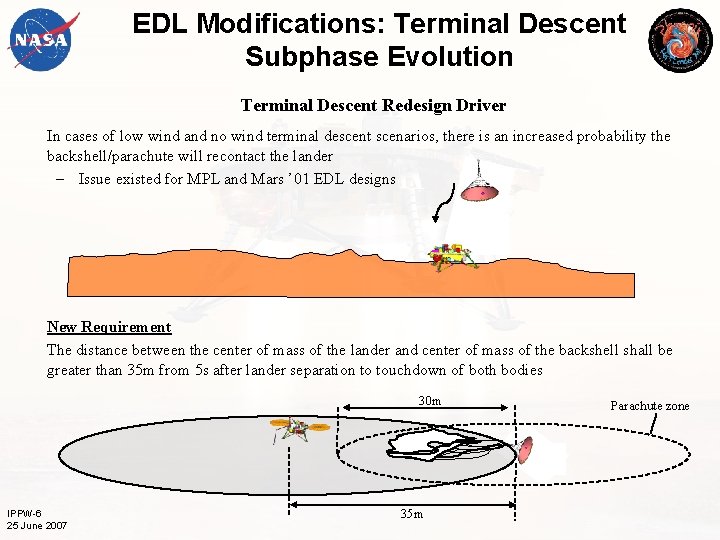 EDL Modifications: Terminal Descent Subphase Evolution Terminal Descent Redesign Driver In cases of low