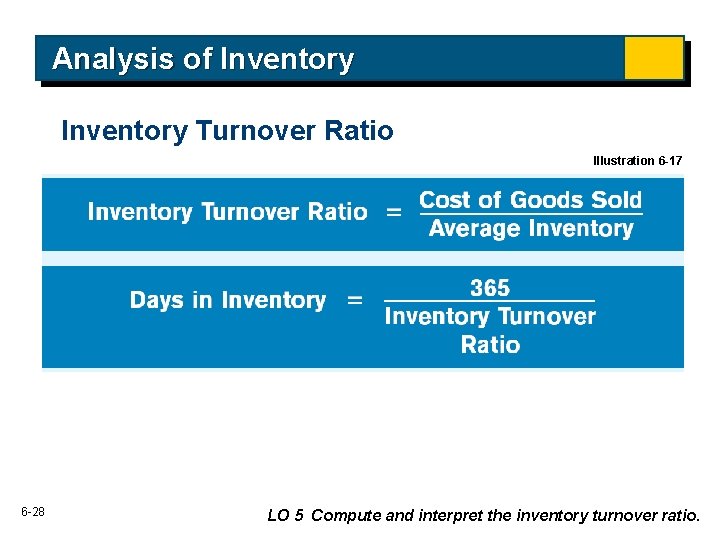 Analysis of Inventory Turnover Ratio Illustration 6 -17 6 -28 LO 5 Compute and