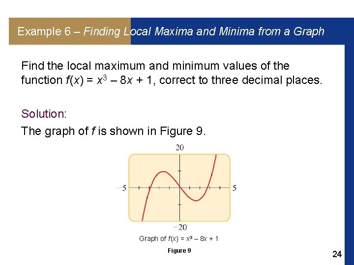 Example 6 – Finding Local Maxima and Minima from a Graph Find the local