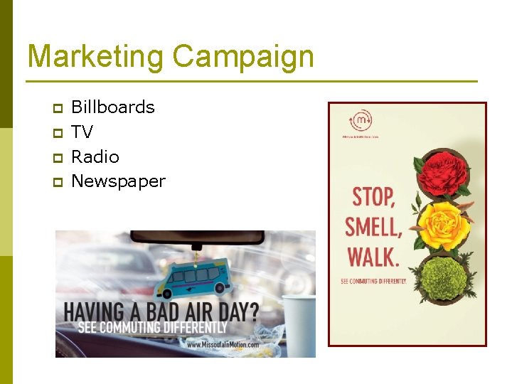 Marketing Campaign p p Billboards TV Radio Newspaper 