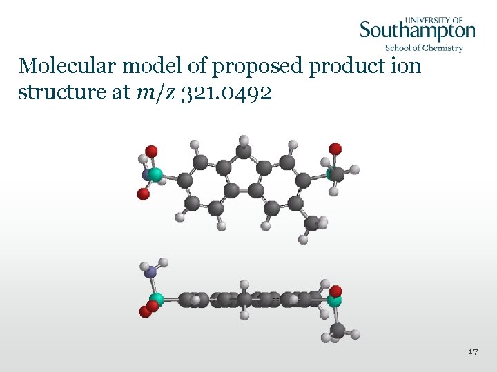 Molecular model of proposed product ion structure at m/z 321. 0492 17 