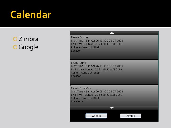 Calendar Zimbra Google 