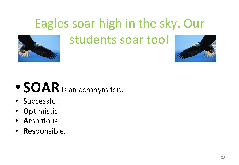 Eagles soar high in the sky. Our students soar too! • SOAR is an