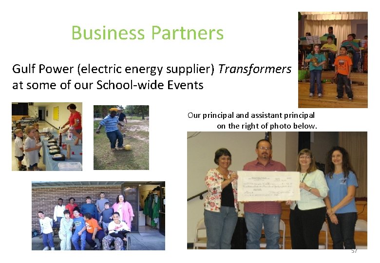 Business Partners Gulf Power (electric energy supplier) Transformers at some of our School-wide Events