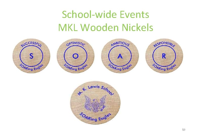 School-wide Events MKL Wooden Nickels 59 