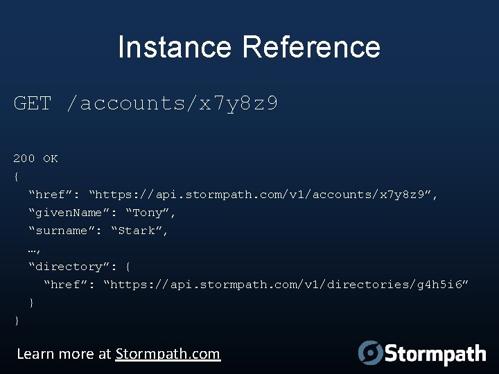 Instance Reference GET /accounts/x 7 y 8 z 9 200 OK { “href”: “https: