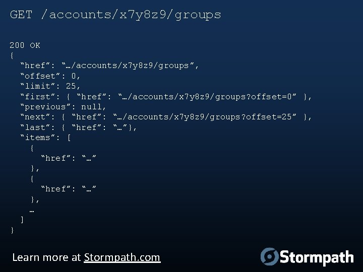 GET /accounts/x 7 y 8 z 9/groups 200 OK { “href”: “…/accounts/x 7 y